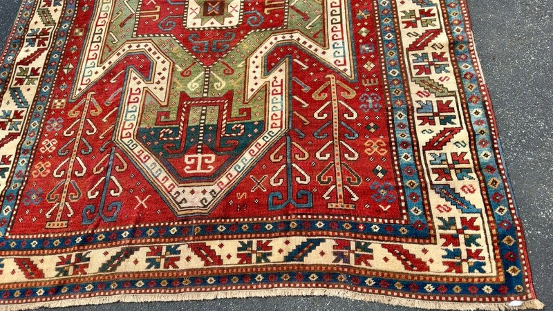 ANTIQUE CAUCASIAN SEWAN KAZAK RUG 6x7FT circa 1870 gallery