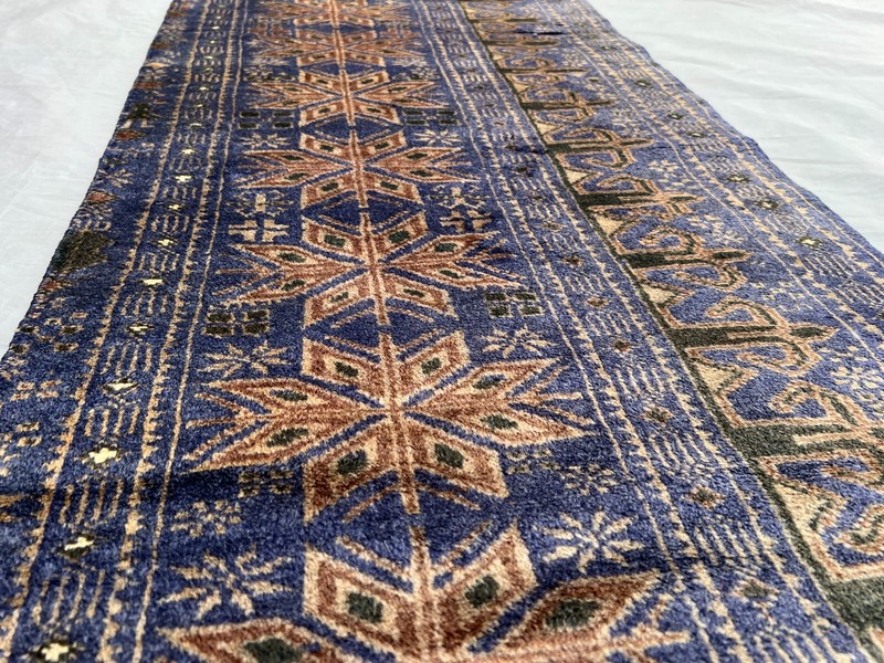 Vintage Afghan Runner Rug 1'10 x 9'7 – Hand Knotted Tribal Wool Blue Hallway Rug gallery