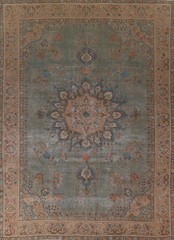 Floral Sage Green Handmade Tebriz Semi-Antique Rug 10×13 Wool Living Room Carpet