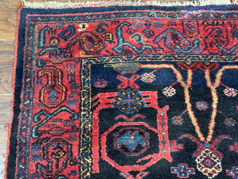 Per'sian Malayer Runner Rug 4x16 Navy Red Handmade Antique Carpet gallery