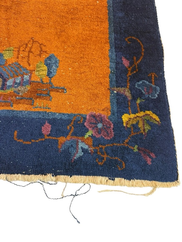 Antique Chinese Art Deco Rug 1920s Hand-Knotted Wool 58”×29.5” Floral Open-Field gallery