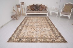 Turkish Vintage Rug 6×9 ft Area Rug Oversize Oushak Rug Handmade Natural Rug 473