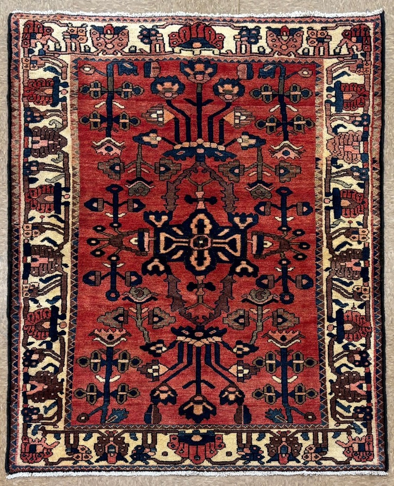 Vintage 4x6 Bakhtiari Rug Hand Knotted Wool Red Tribal Geometric Area Rug