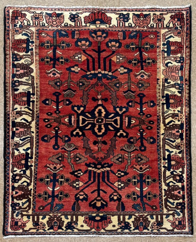 Vintage Bakhtiari Tribal Oriental Area Rug 4x6 Hand Knotted Wool Red Geometric gallery