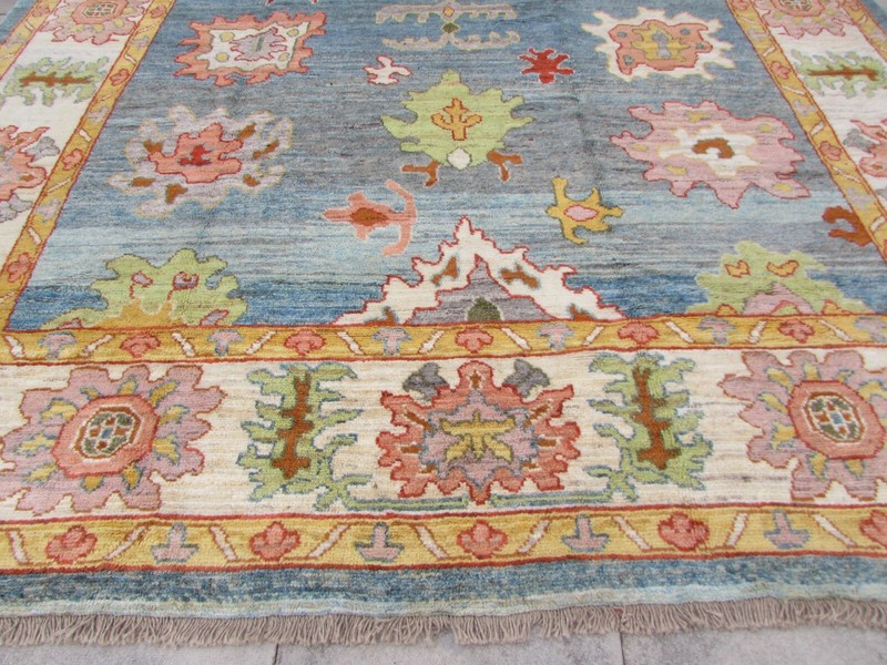 Vintage Traditional Hand Made Turkish Oushak Oriental Wool Blue Carpet 432x332cm gallery