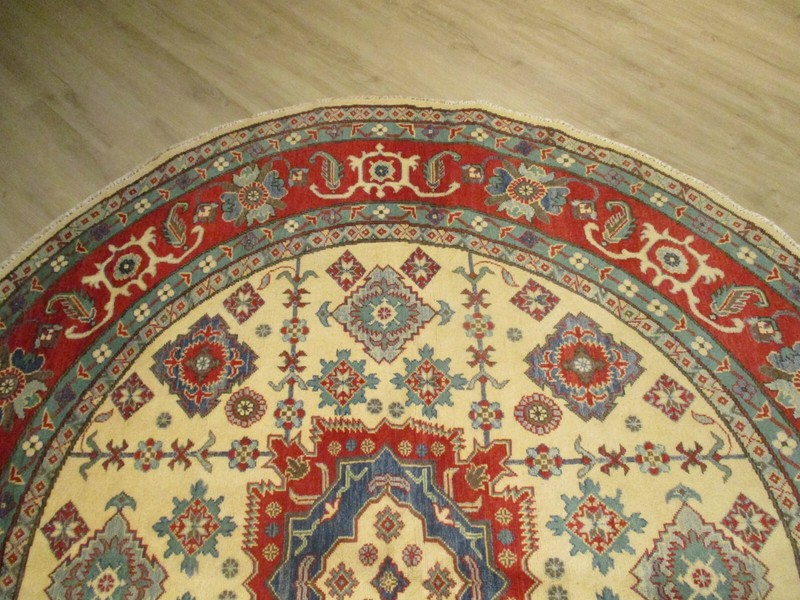 8' FEET ROUND Afghan-Refugee Tribal Vegetable-Dye HANDMADE-KNOTTED WOOL RUG 808 gallery