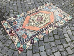 Bohemian Area Rug Handmade Wool Rug Turkish Vintage Traditional Rug 2,9 x 5,2 ft