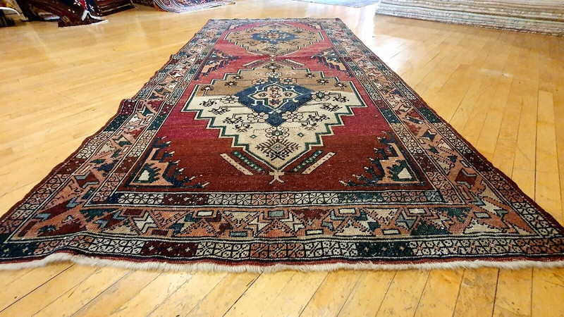 Bohemian Antique Cr1940-1950's Wool Pile Natural Dye Oushak Area Rug 5×9ft gallery