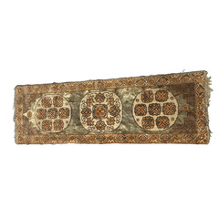 Antique Tibetan Saddle Rug Half Makden 37×12 Hand-Knotted Wool Buddhist Motif
