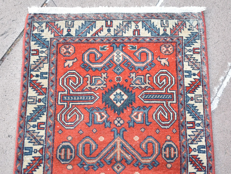 Fabulous Antique Caucasian Rug 21'' x 38'' Collectors Item Low Pile Worn Rug gallery