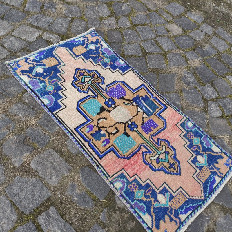 2x3 Turkish Vintage Small Rug Handmade 49 x 98 cm Bath Mat 1.61 x 3.22 ft gallery