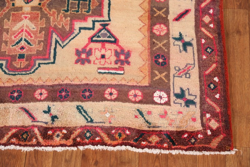 Vintage Peach Wool Hand-knotted Geometric Meshkin Hallway Runner Rug 4x11 Carpet gallery