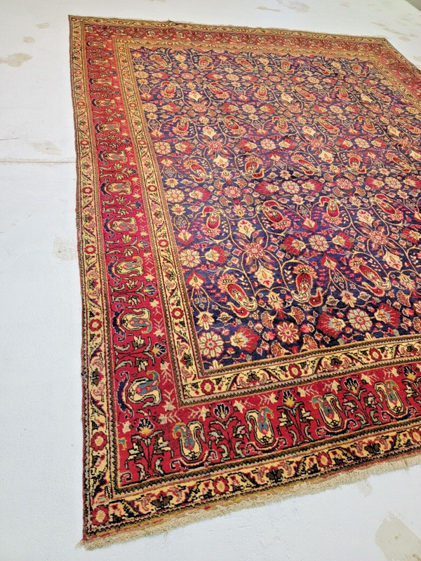 Antique Oriental Hand-Knotted Wool Area Rug Blue/Red 10' x 13" gallery