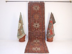 3×10 Red Runner Rug, Handmade Turkish Rug, Neutral Wool Rug, 2.6×9.5 Ft