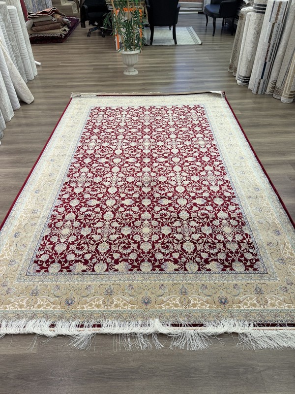 Brand New Turkish Silk Rug 7x10 ft Elegant Red Floral Hand Fringe Lux 7x10ft gallery