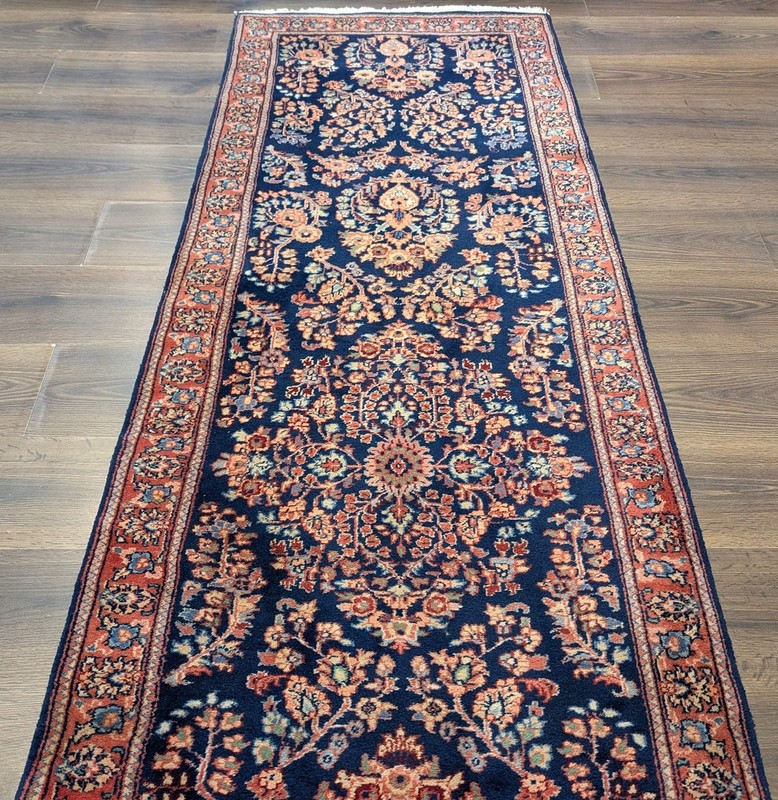 Indo Per'sian Sarouk Mohajaran Runner 3 x 9.4, Navy Blue, Floral gallery