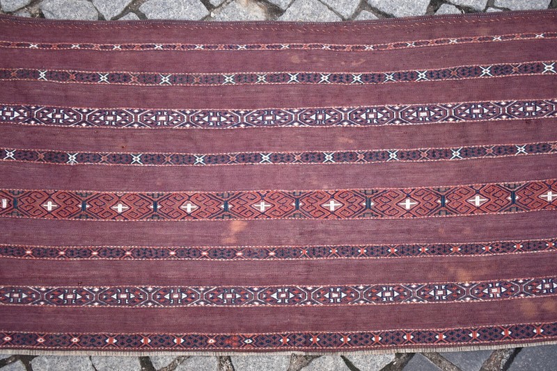 Terrific Antique Tribal Yomud Sumak Kilim Bag Face Rug Collector Item Yomud Rug gallery