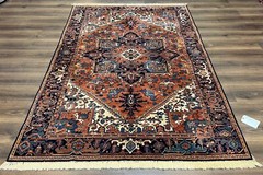 Heriz Rug 5.6 x 8 Geometric Medallion Wool Oriental Carpet Belgium Power Loomed