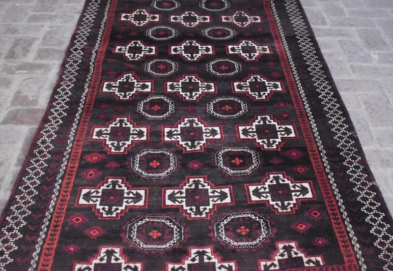 4'2 x 9'8 Hand Knotted Vintage Afghan Tribal 1970s Baluchi Persian Wool Area Rug gallery