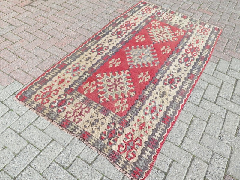 Turkish Area Rug Handmade Kilim Wool Rug Tribal Floor Carpet Boho Carpet 44"x78" gallery