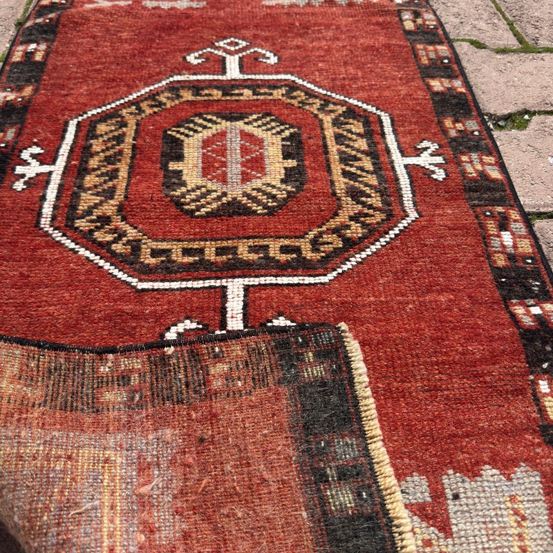 2x4 ft Rust Red Vintage Turkish Oushak Wool Rug With Black Border - Tariff Free gallery