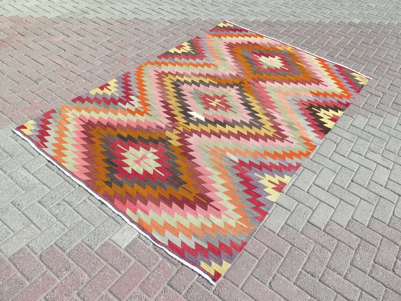 Area Rugs, Handmade Turkish Kilim Wool Rug, Floor Carpet, Large Teppich 68"X104" gallery