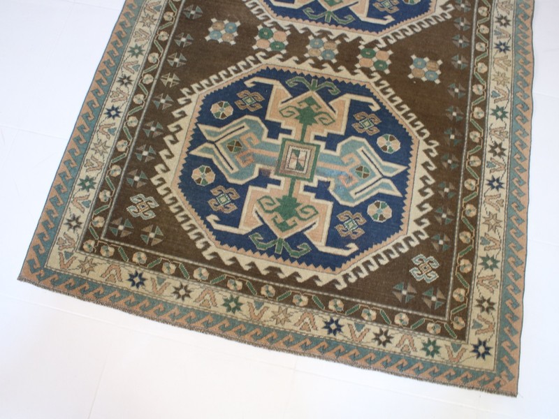 4x5 Turkish Handmade Area Rug Brown Blue Oriental Wool Rug 4.1x5.3 ft gallery