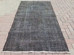 Vintage Turkish Handmade Carpet, Overdyed Gray Wool Rug, Solid Boho Rug 46″x81″