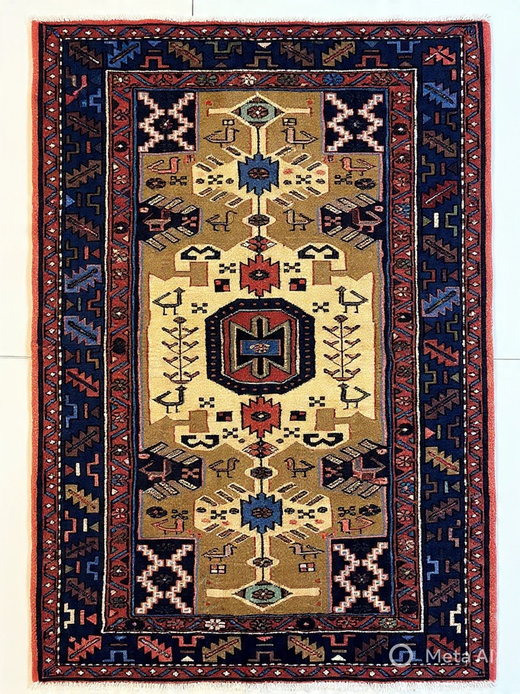 Vintage Oriental Area Rug 4x7 Hand Knotted Wool Tribal Bird Ivory Tarom Nomadic gallery