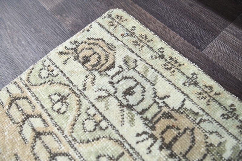 Oushak Turkish Doormat Rug 2x2 BEIGE Anatolian Handmade Vintage Small Kilim Rug gallery