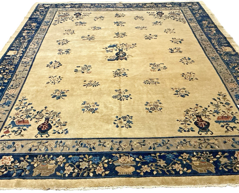 ANTIQUE CHINESE PEKING ORIENTAL RUG 9' X 12' BEIGE BACKGROUND gallery