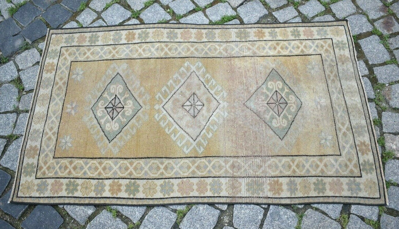 Turkish Rug 29'' x 49'' Vintage Muted Dye Rug Hand Knotted Rug Low Pile Wool Rug gallery