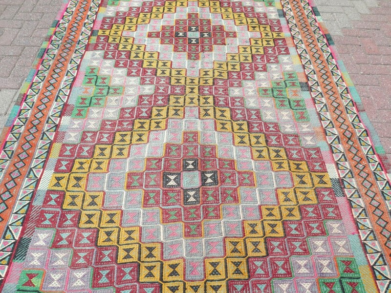 Vintage Turkish Rug, Area Rugs, Large Kilim, Wool Rug, Floor Rug Carpet 75"x122" gallery