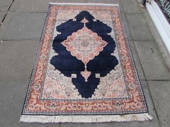 Vintage Worn Traditional Hand Made Oriental Indian Kashmir Blue Rug 178x120cm