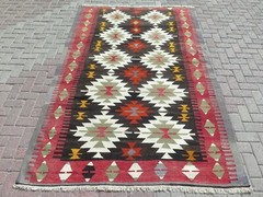 Vintage Geometric Tribal Turkish Carpet, Handmade Large Multicolor Rug 68″x105″