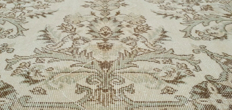 Antique 1930-1939s Wool Pile Muted Dye Distressed Oushak Area Rug 7'4" x 11'8" gallery