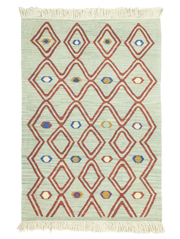 Living Room Rug 4x6 Handwoven Turkish Kilim Sage Terracotta Organic Modern gallery