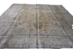 Restored Antique Dyed Turkish 9′ 5″ x 12′ 6″ Beige Handmade Area Rug