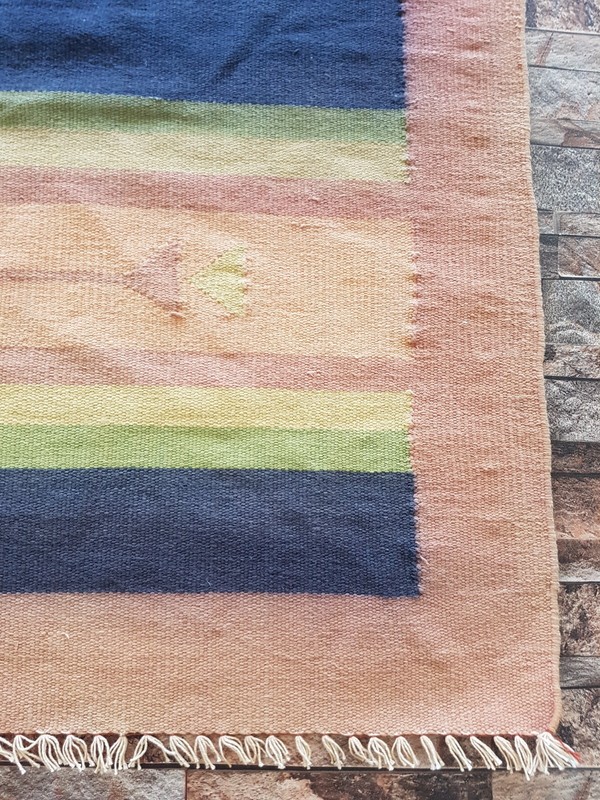 Vintage Handmade Mexican Geometric Wool Kilim Flat-weave Rug 176x113 cm gallery