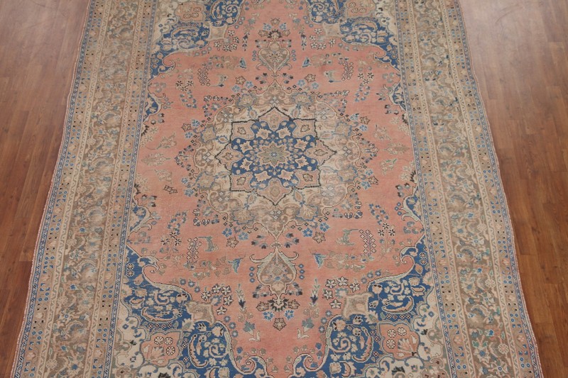 Handmade Wool Traditional Area Rug 8x11 Ft Salmon Wool Carpet Vintage Floral Rug gallery
