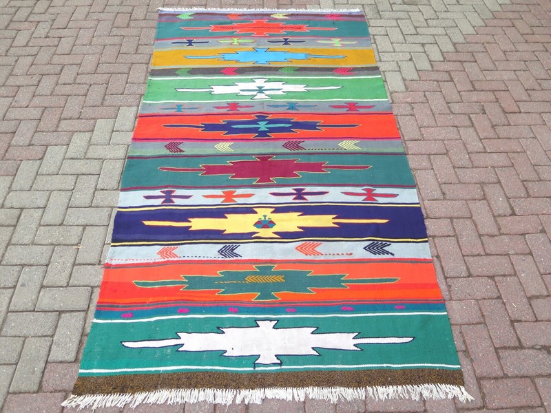 Vintage Turkish Kilim Wool, Area Rugs, Handmade Afion Rug, Large Carpet 54"x101" gallery
