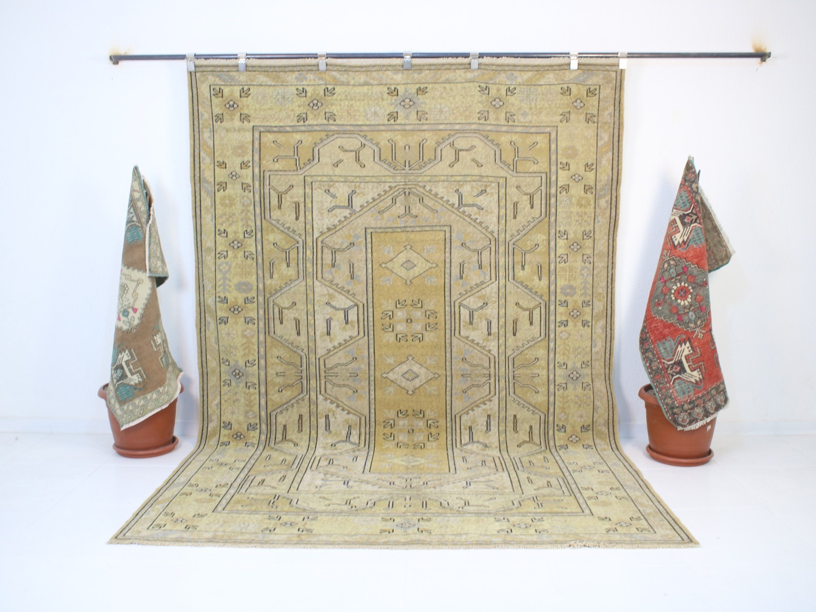 Vintage Turkish Area Rug 6.5x9.2 ft | Handmade Wool Beige Rug | 200x281 cm gallery