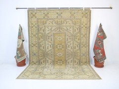 Vintage Turkish Area Rug 6.5×9.2 ft | Handmade Wool Beige Rug | 200×281 cm