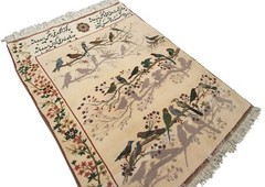 3×4 Fine Vintage Handmade Rug Rare Silk Foundation Beige Elegant Design