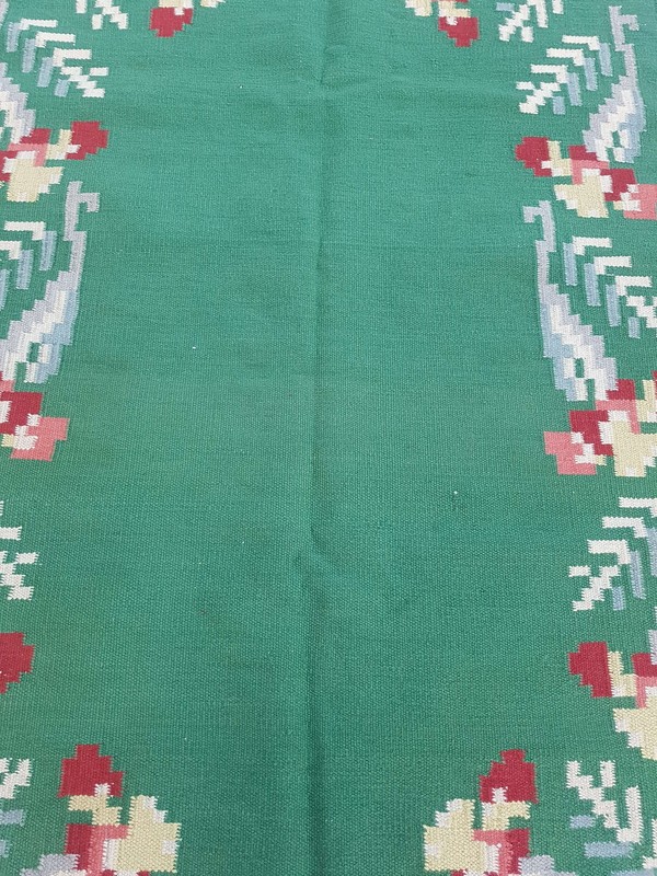 Vintage Handmade Traditional Geometric Green Red Kilim Rug Carpet 217x158cm gallery