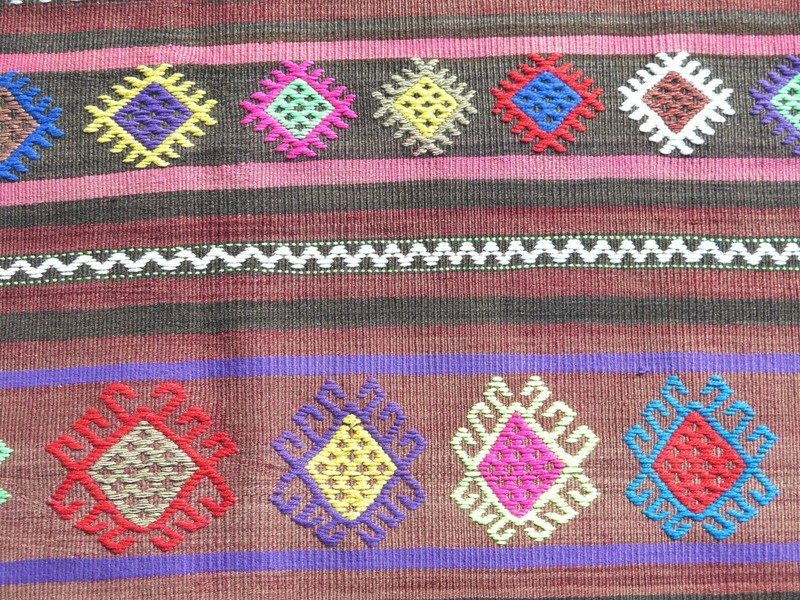 Vintage Turkish Kilim, Area Rugs, Large Wool Rug Handmade Floor Carpet 62"X105" gallery