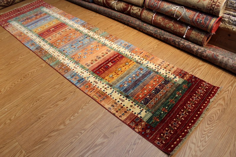 TOP QUALITY HANDMADE 2'8" X10' HALL RUNNER JEWEL COLORS VEGETABLE DYES WOOL RUG gallery