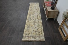 Vintage Turkish Runner Rug 2x10ft YELLOW Handmade Anatolian Oushak Hallway Wool