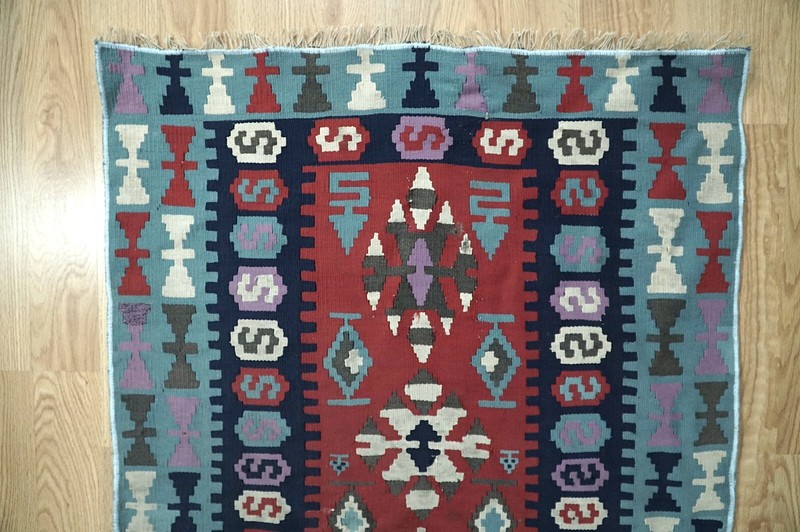 Oushak Kilim, Blue Vintage Kilim, 3x5 Turkish Kilim, 2.92x5.15 ft H-2639 gallery
