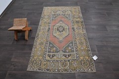 Oushak Turkish Vintage Rug 3×6 Kilim Rug Anatolian Handmade Boho Decor PEACH